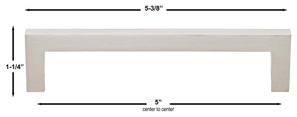 5" Screw Center Solid Square Bar Handle Pull, Satin Nickel, Set of 10