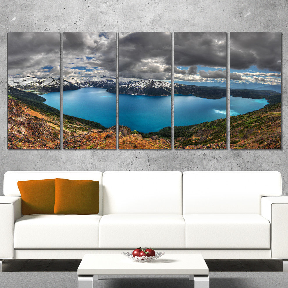 Lake Surrounded by Mountains, Landscape Canvas Print, 60"x28", 5 Panels