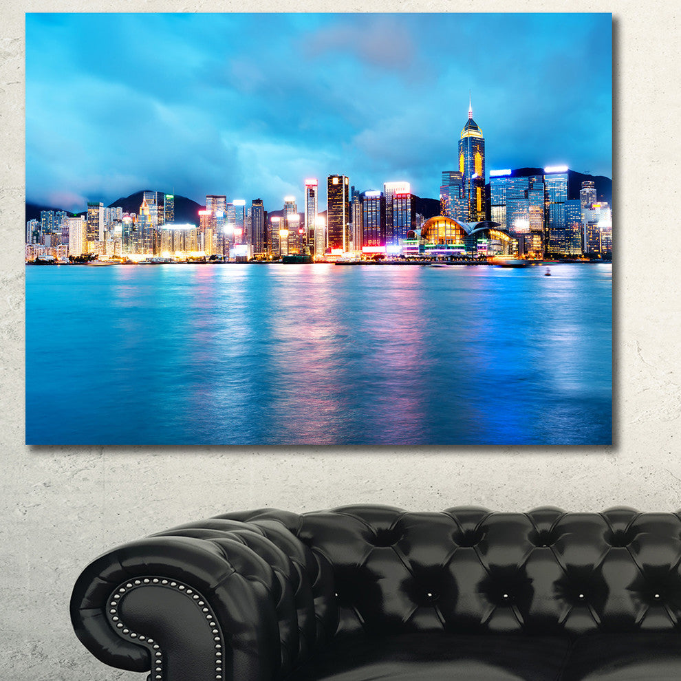 Colorful Hong Kong at Night, Cityscape Canvas Art Print, 40"x30"