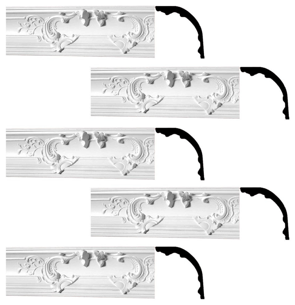 Cornice White Urethane Flora Magnificence Ornate 5 Piece Totaling 391.875" Long