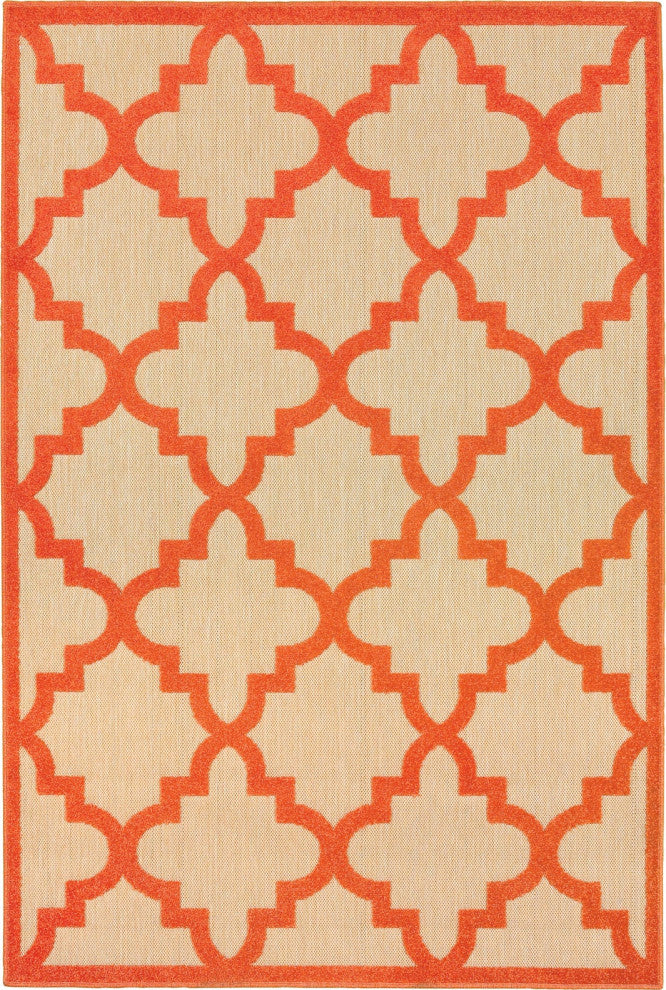 Oriental Weavers Cayman Sand/ Orange Geometric Indoor/Outdoor Rug 6'7"X9'6"