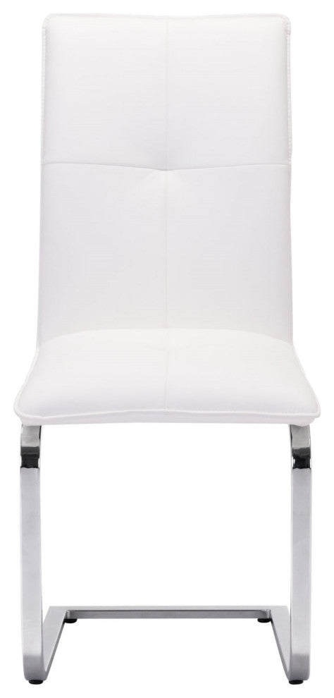 Dining Chair, Set of 2, Faux Vinyl Leather, Steel, White, Chrome, Cafe Bistro