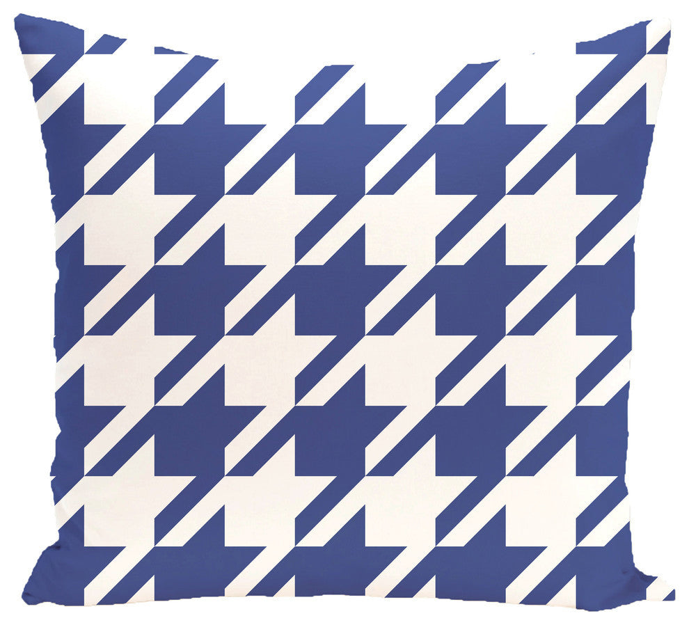 Houndstooth Geometric Print Outdoor Pillow, Blue Suede, 20"x20"