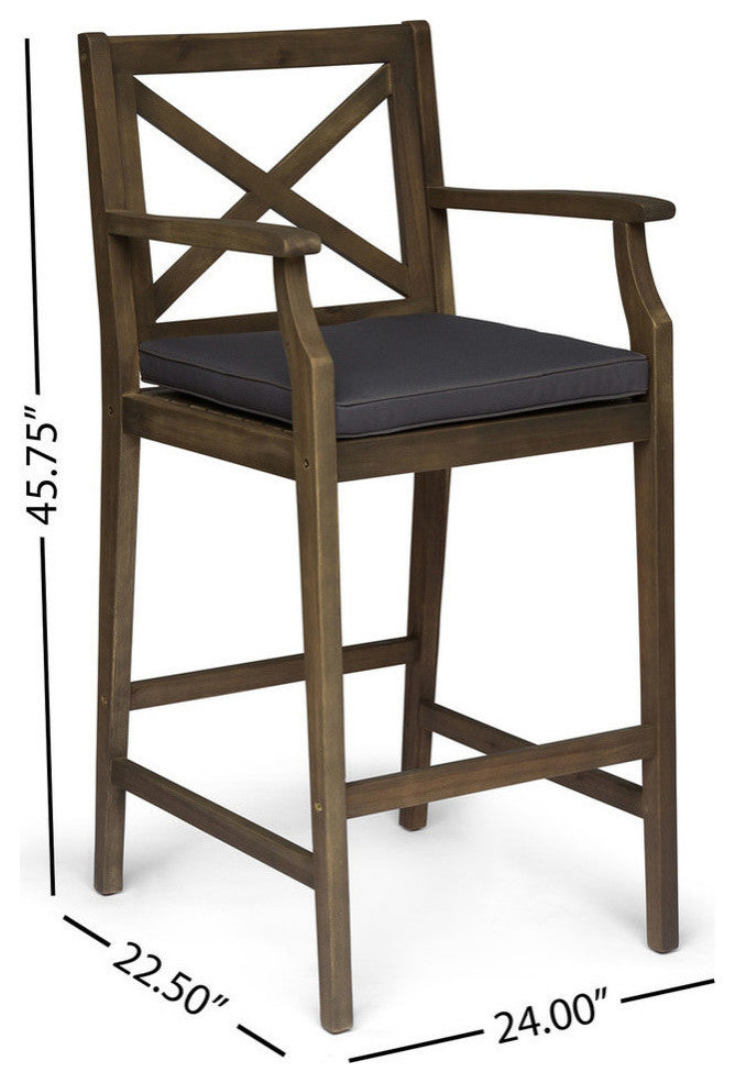 GDF Studio Logan Outdoor Acacia Wood Barstools, Set of 2, Gray