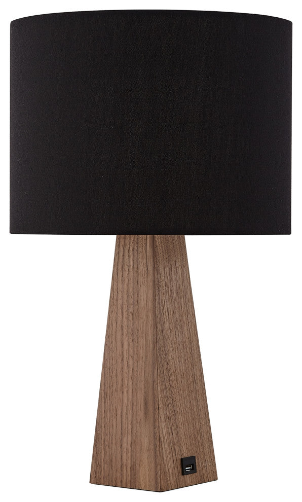 Inspired Home Iona Table Lamp, USB Charger, Black