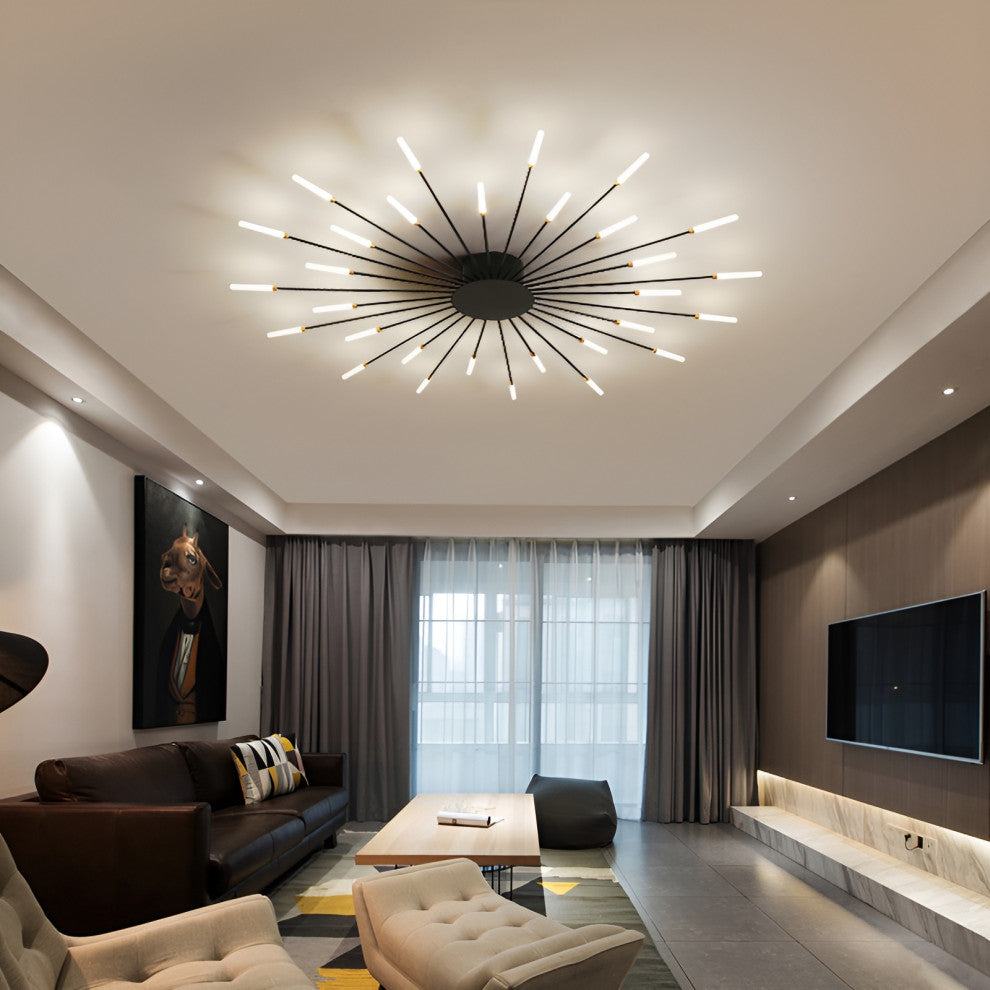 Brugg | Modern LED Dandelion Ceiling Light, Black, 30 Heads