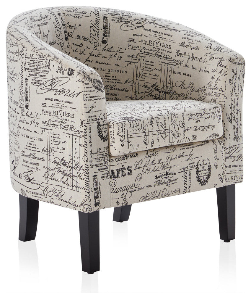Modern Club Chair Barrel Design, Black/Beige