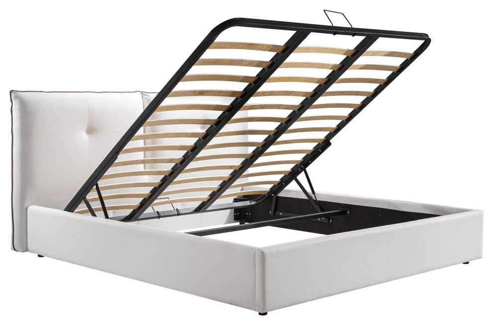 Aria King Storage Bed in White PU Leather