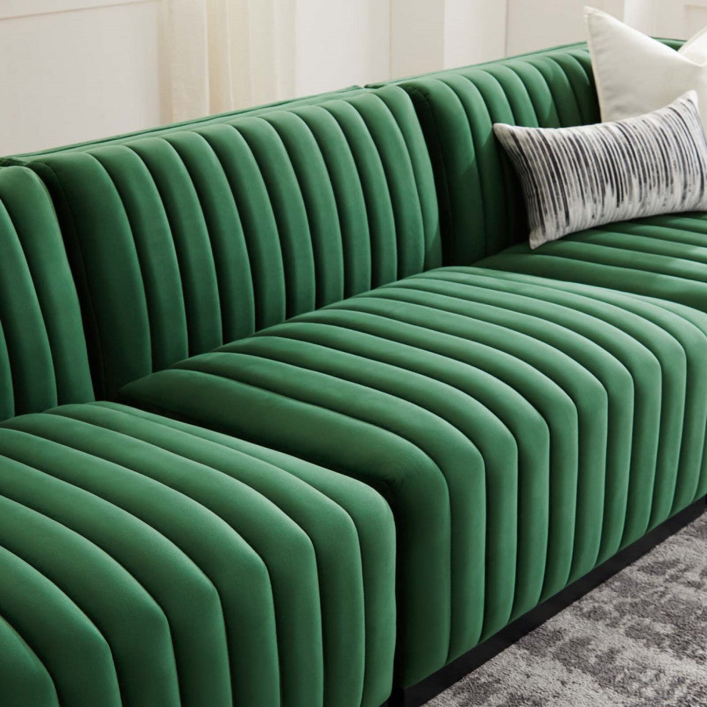 Modular Sofa Couch, Black Green, Velvet, French Lounge, Modern