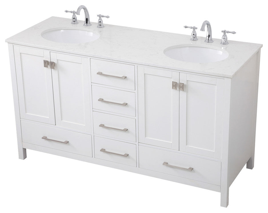 White 60" Double Sink Bathroom Vanity