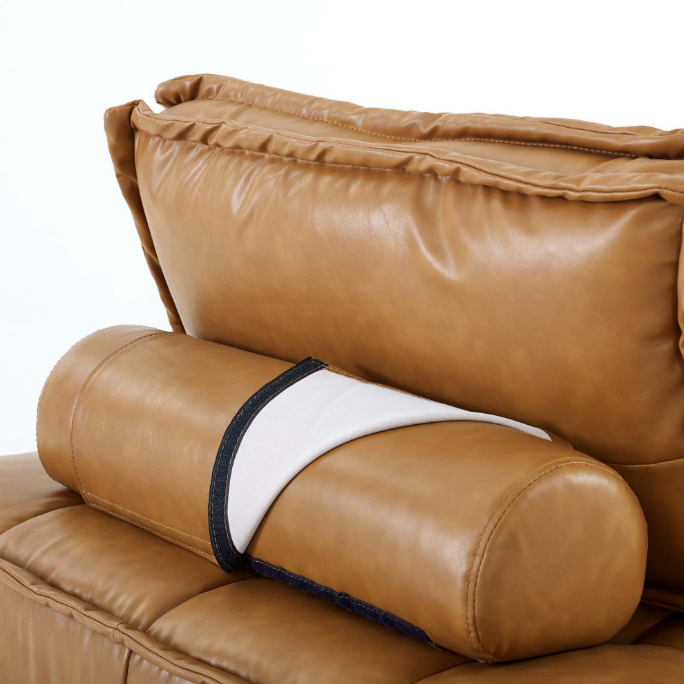 Saunter Tufted Vegan Leather Vegan Leather 4-Piece Sectional Sofa Tan