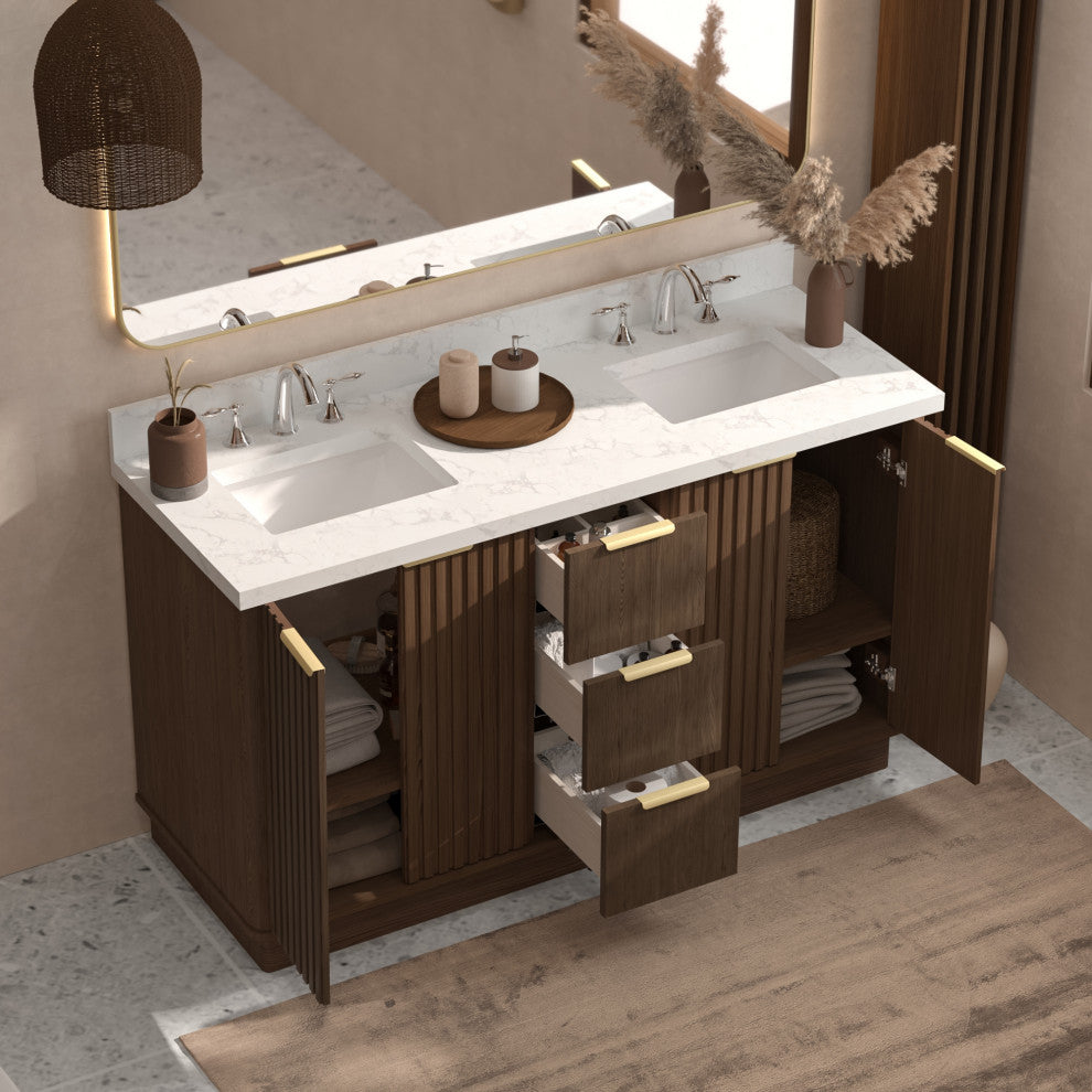 Kathryn Bathroom Vanity, Dark Oak, 60", Double Sink, Freestanding