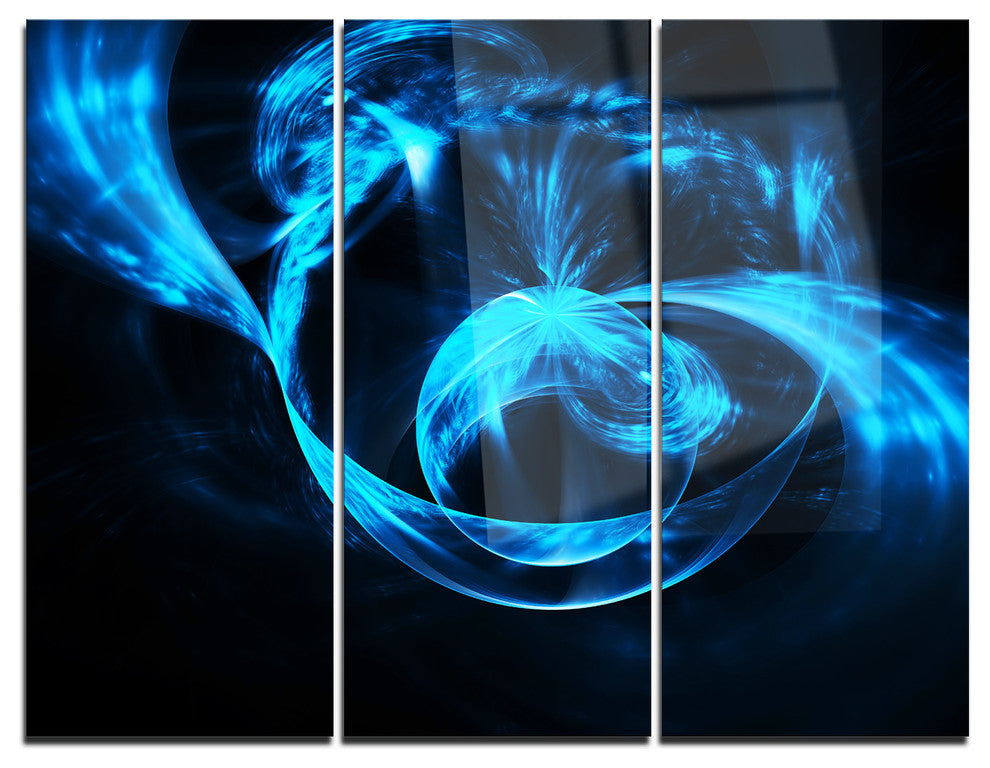 "Fractal 3-D Circled Blue Waves" Metal Wall Art, 3 Panels, 36"x28"