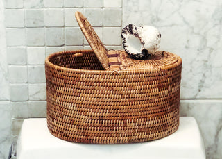 Artifacts Rattan™ Oval Double Tissue Roll Box, Honey Brown
