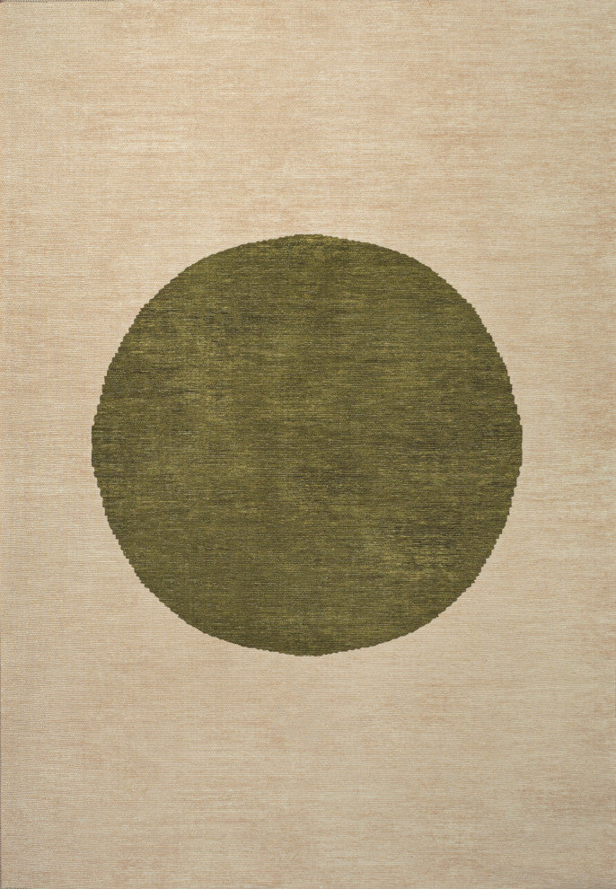 Cirkel Minimalist Geometric Dot Machine-Washable Area Rug, Cream/Olive, 5x8