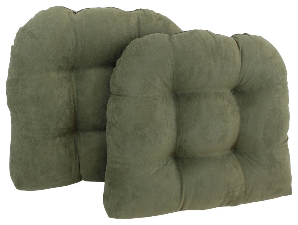 19" U-Shaped Micro Suede Tufted Dining Chair Cushion, Set of 2, Sage