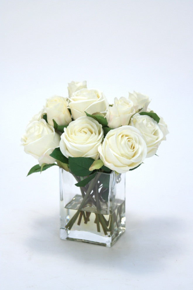WaterlookÂ® Cream White Roses in Tall Glass Square