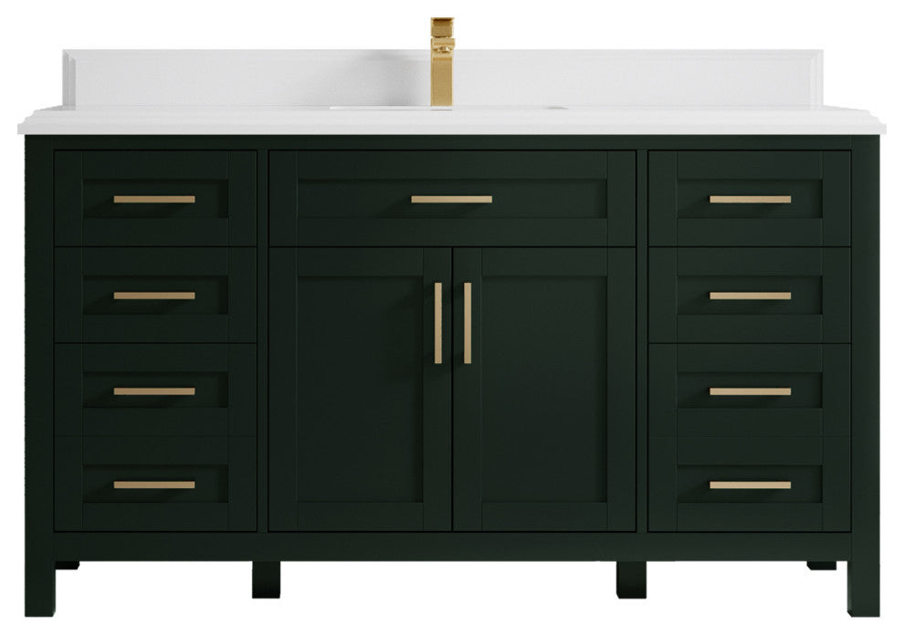 Cambridge 60 Single Bathroom Vanity in Dark Forest Green 1.5" White Quartz