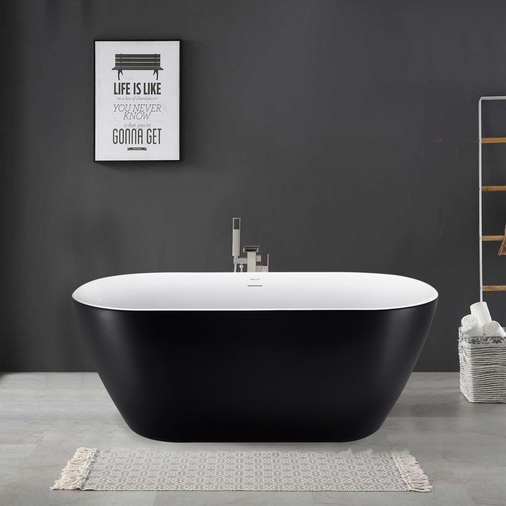 Giving Tree 59 inch Freestanding Acrylic Bathtub Stand Alone Soaking Tub, Black