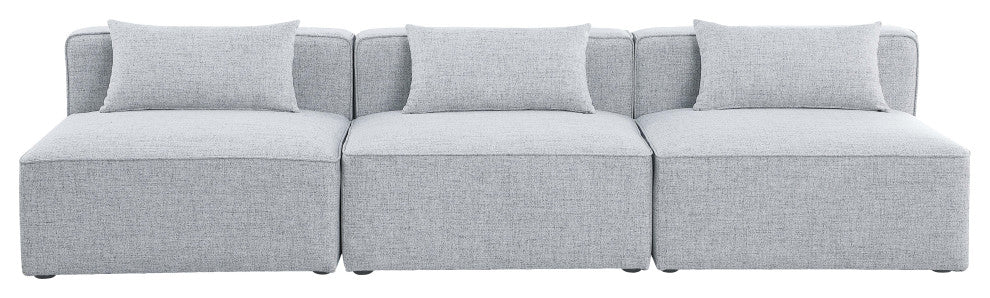 Cube Upholstered Modular Sofa, Gray, 3-Piece: 3 Armless Chair, Linen Texured Fabric