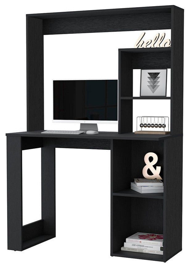 Carroll Computer Desk With Hutch and 5 Open Shelves, Black