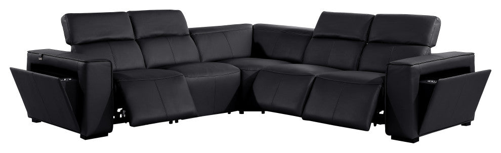 Niccolo Italian Leather 5-Piece L-Shaped Power Reclining Sectional, Black