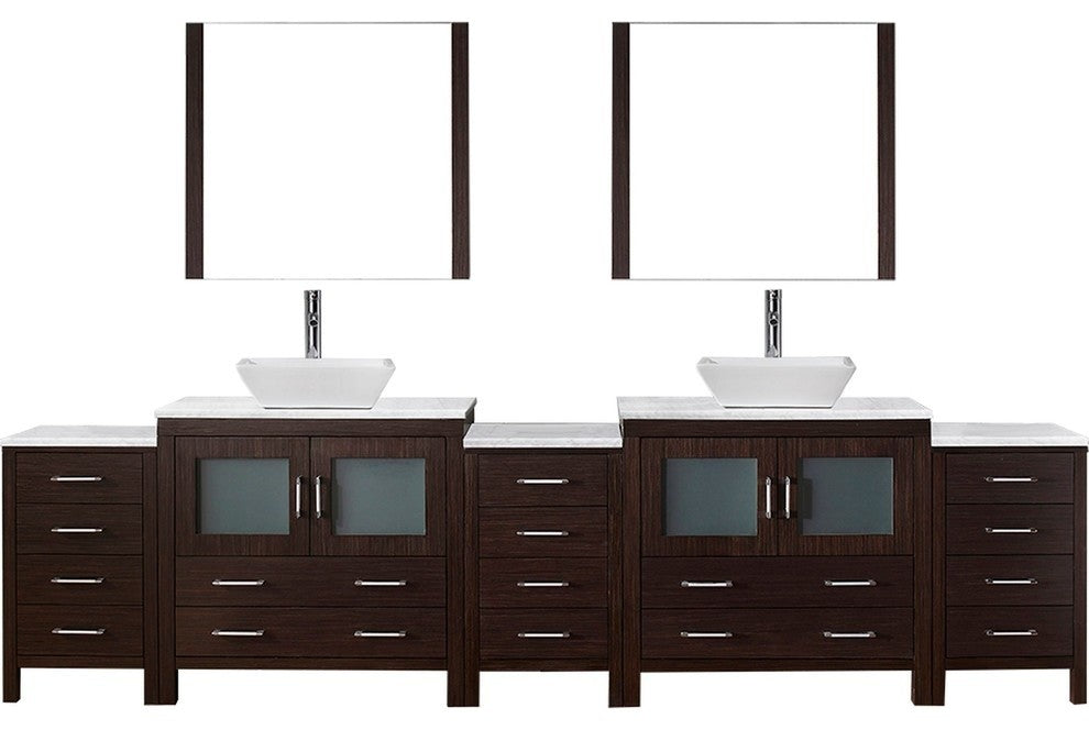 Dior 126" Double Bathroom Vanity, Espresso, Marble, Polished Chrome Faucets