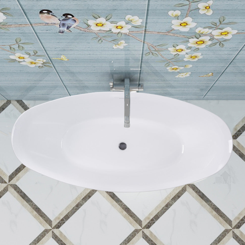 Vanity Art 71" x 33" Acrylic Freestanding Soaking Bathtub, White/Integrated Overflow