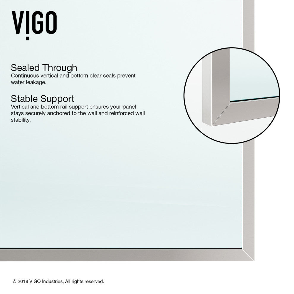 VIGO Zenith Frameless Fixed, Stainless Steel, Shower Screen, 34" W X 74" H, Clear Glass