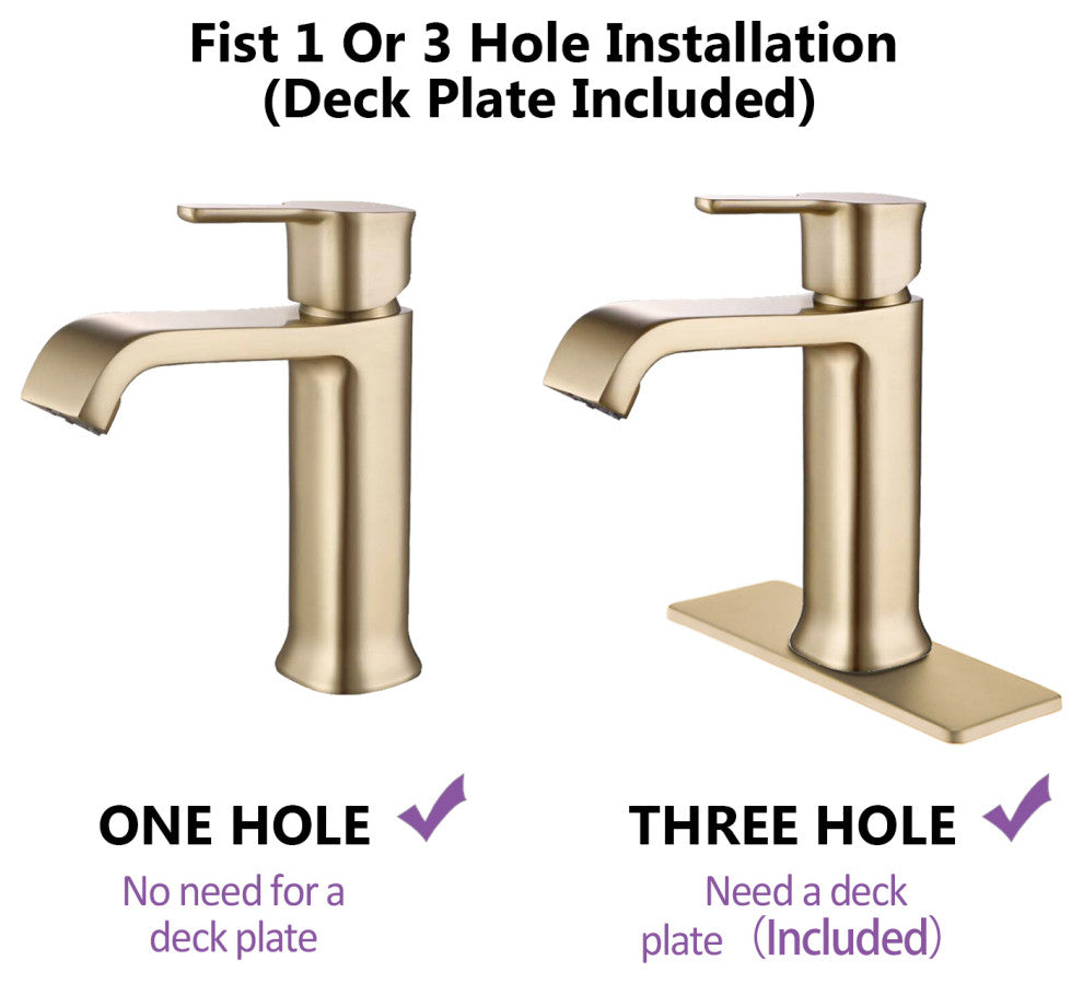 Single Hole Bathroom Faucet with Drain Assembly, Brushed Gold