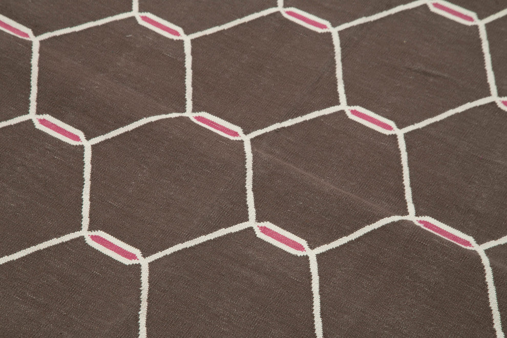 Rug N Carpet - Handmade Wool 3' 8'' x 5' 5'' Modern Design Dhurrie Kilim Rug