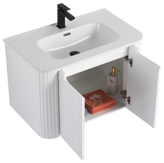 Caskvalley Bath Vanity, Straight Fluted Design Sink Included, White, 30"