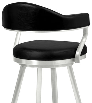 Justin 30" Bar Height Barstool in Brushed Stainless Steel and Black Faux Leather