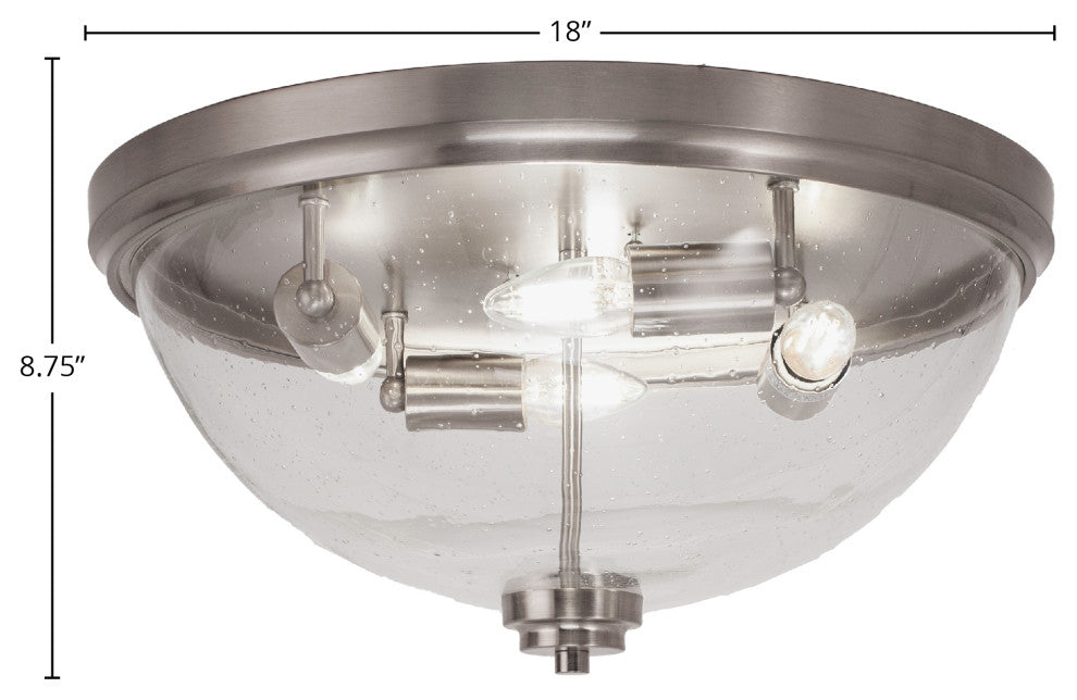 18" 4-Light Flush Mount Light, Brushed Nickel/Clear Bubble