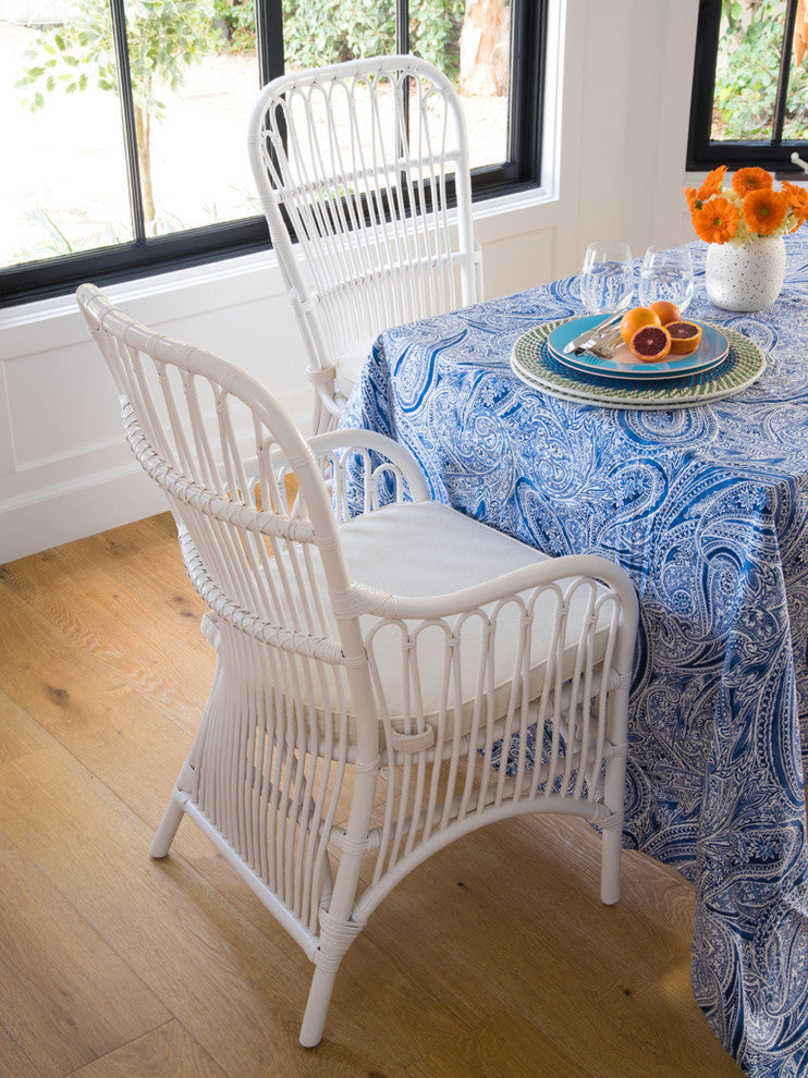 Rattan Loop Side Chair With Seat Cushion, Set of 2, White