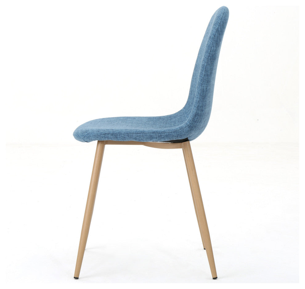 GDF Studio Resta Fabric Dining Chairs With Wood Finished Metal Legs, Set of 2, Muted Blue/Light Brown