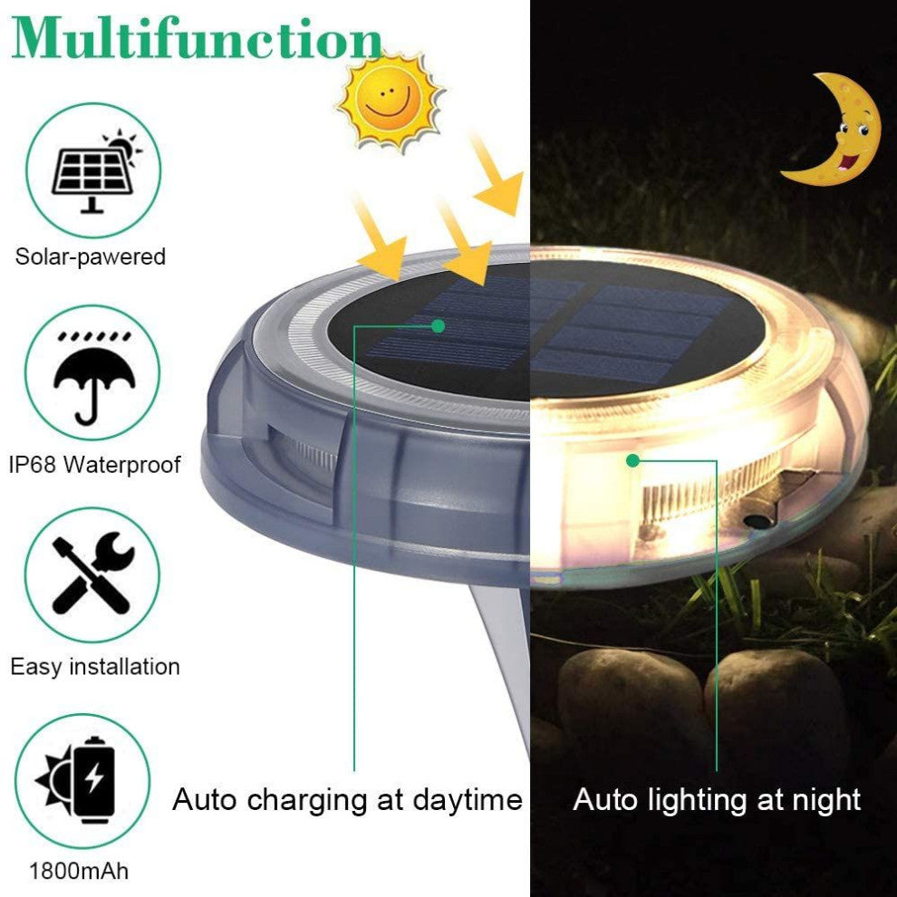 Solar Powered 4-Light Deco Clear LED In-Ground Light, Warm White