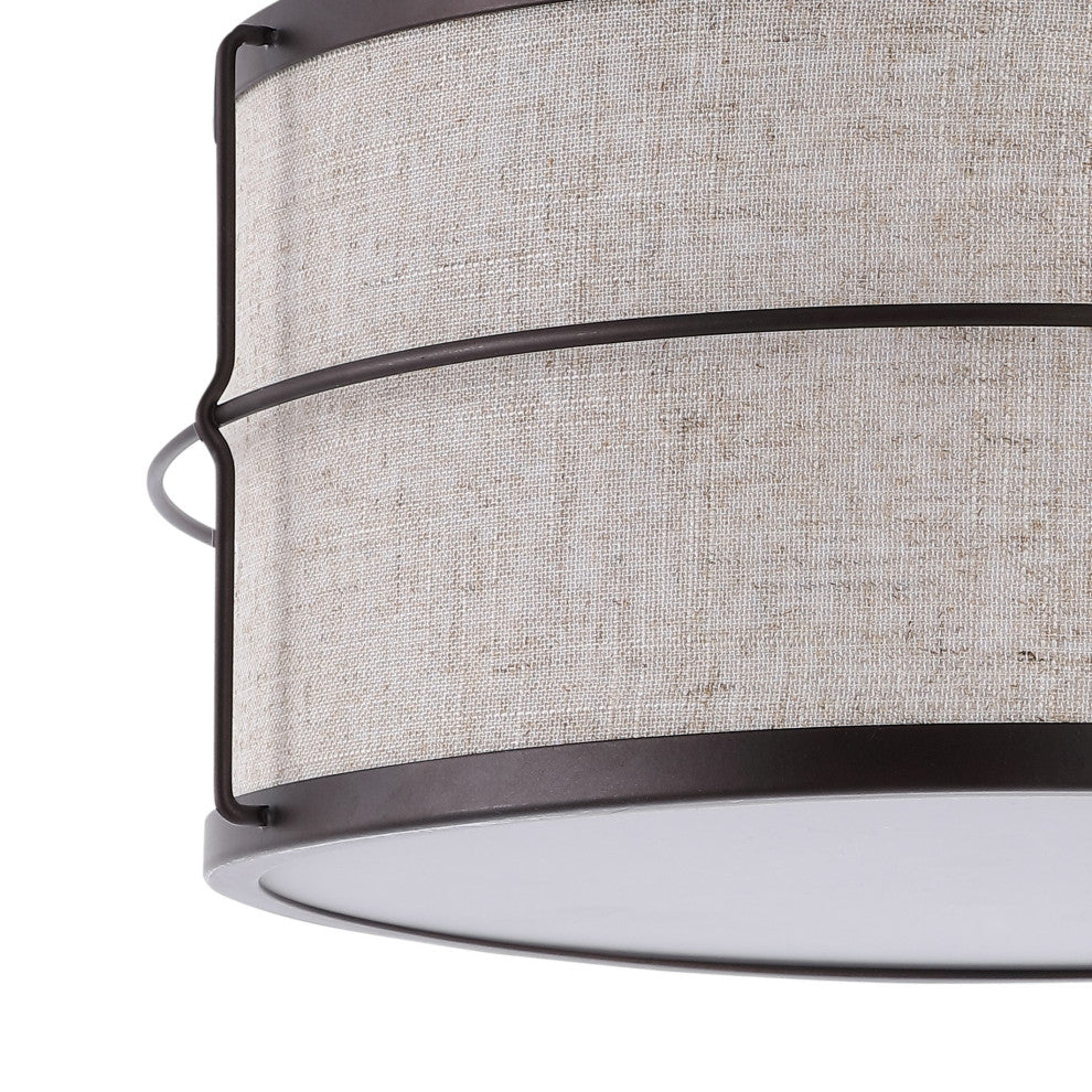 Evan 14" 2-Light Rustic Farmhouse Iron LED Flush Mount, Oil Rubbed Bronze