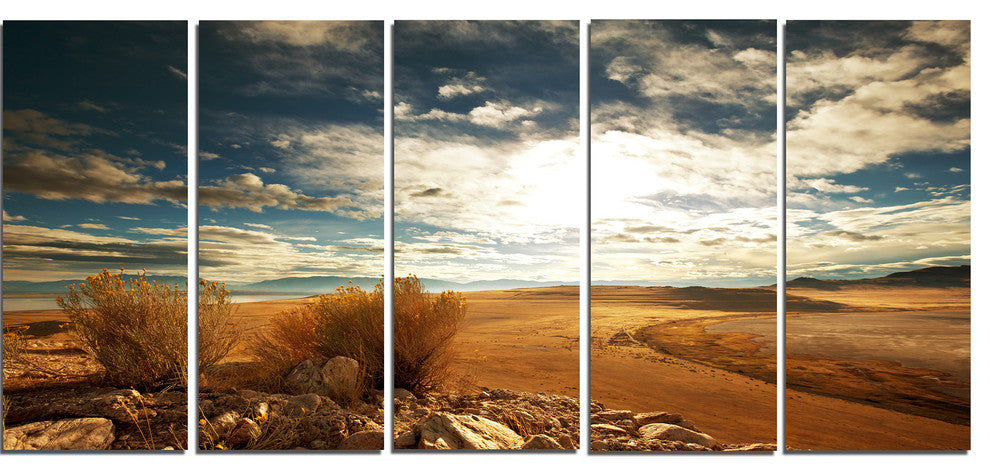 Prairie under Heavy Clouds, Oversized Landscape Canvas Art, 60"x28", 5 Panels
