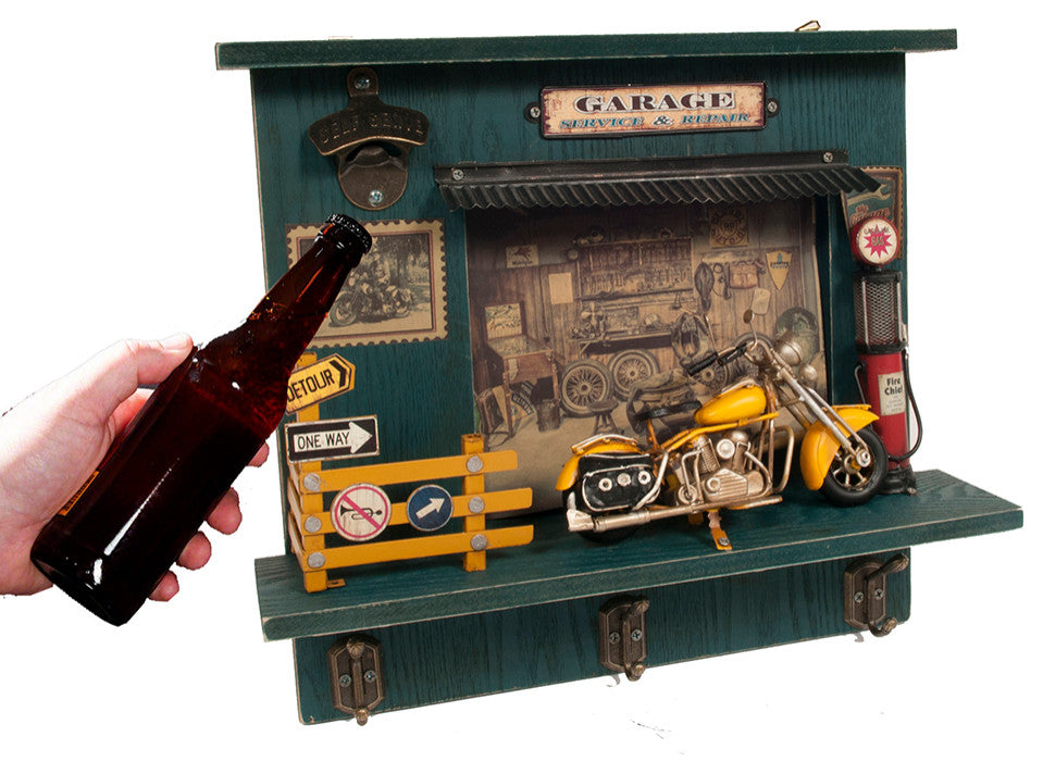 Vintage Harley Motorcycle Shadow Box on Wood Frame