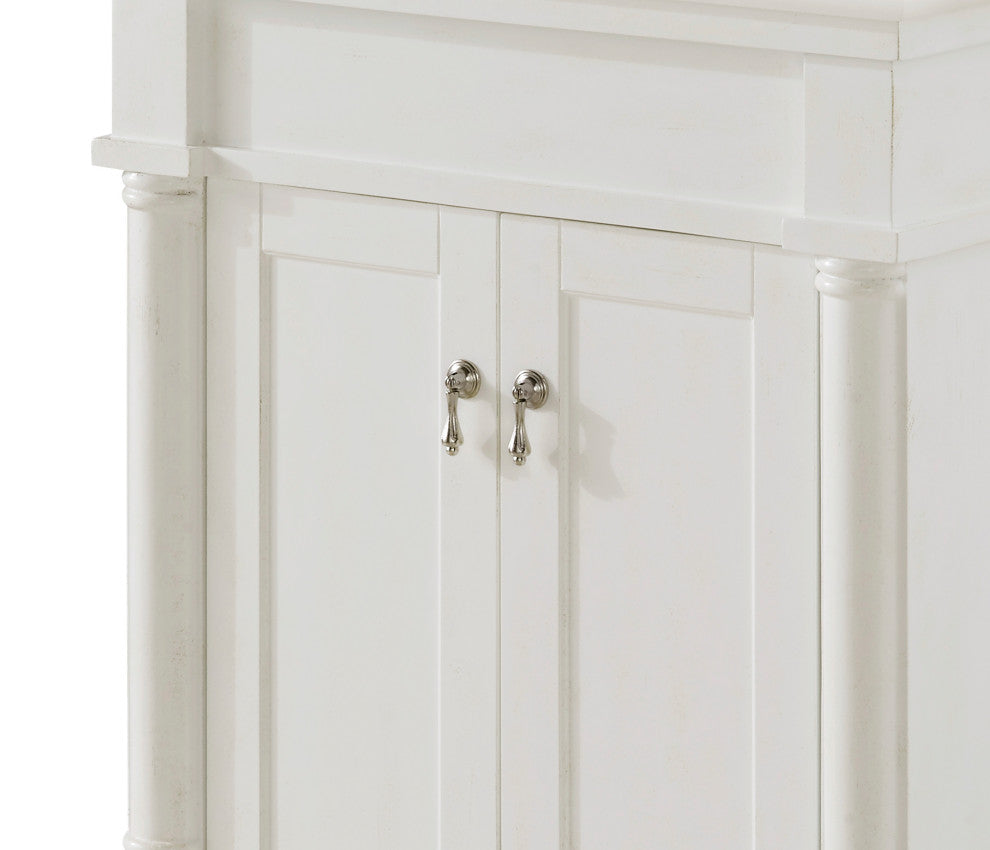 24" Single Bathroom Vanity, Antique White With Ivory White Engineered Marble