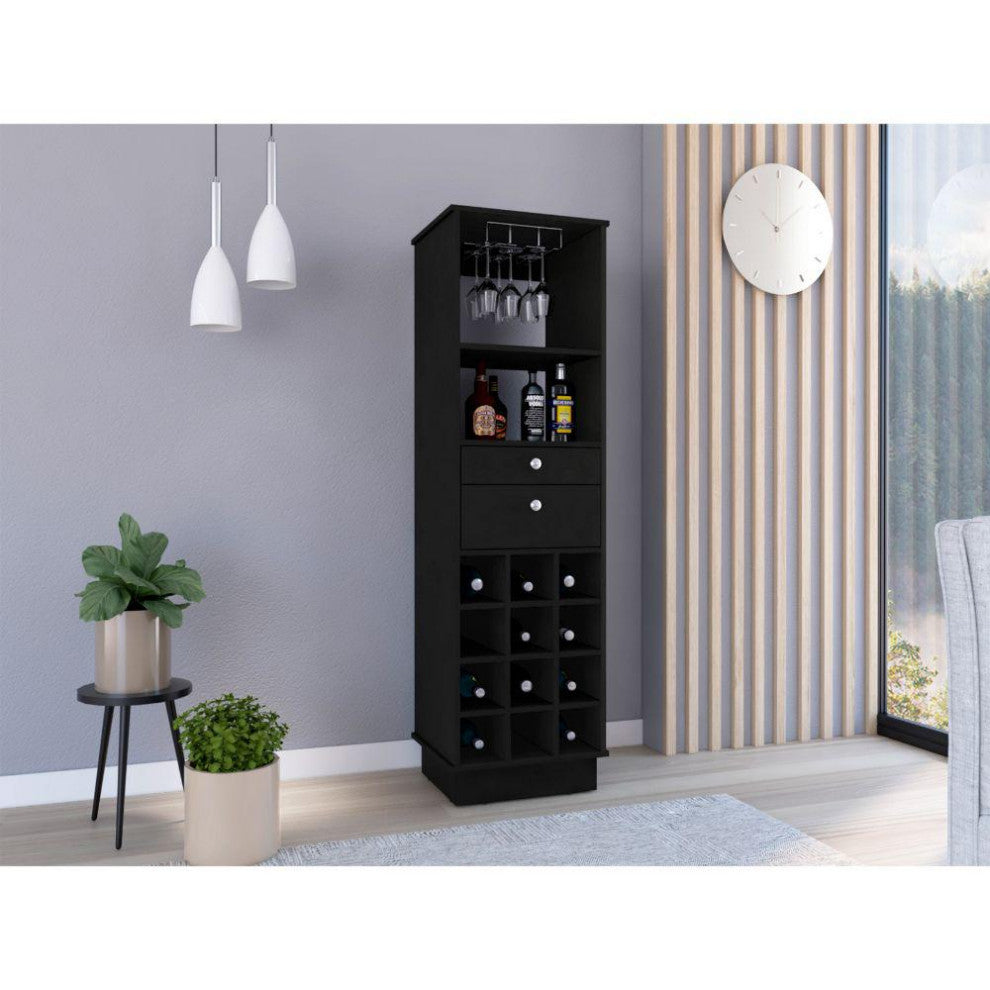 DEPOT E-SHOP Zircon Bar Cabinet with 2 Drawers, Black