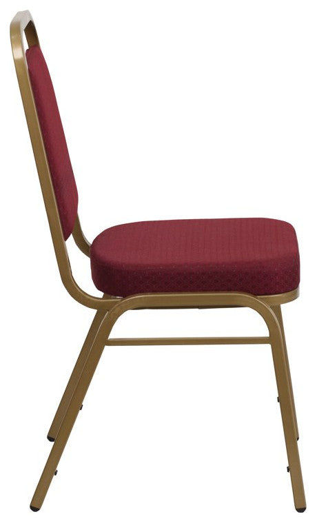 4 Pack Dining Chair, Padded Seat & Trapezoid Back, Burgundy Pattern Fabric/Gold