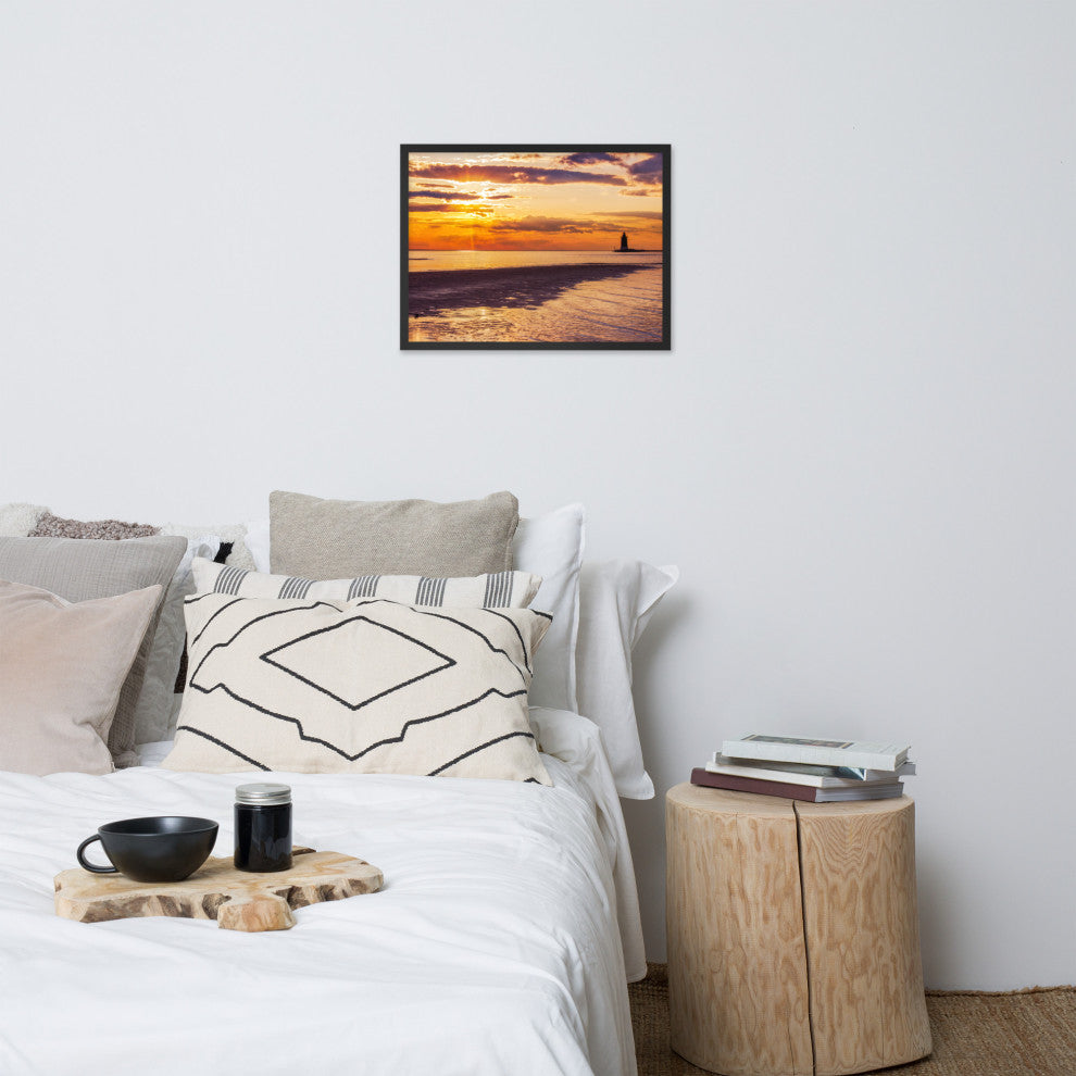 Cape Henlopen at Sunset Coastal Landscape Framed Photo Paper Wall Art Prints, Black, 18" X 24"
