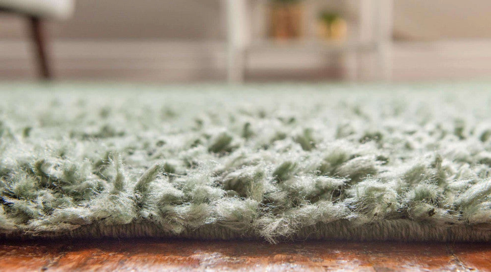Unique Loom Ivory Davos Shag Area Rug, Sage, 3'3x3'3, Round