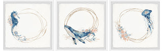 Deep Sea Creatures Triptych, 3-Piece Set, 18x18 Panels