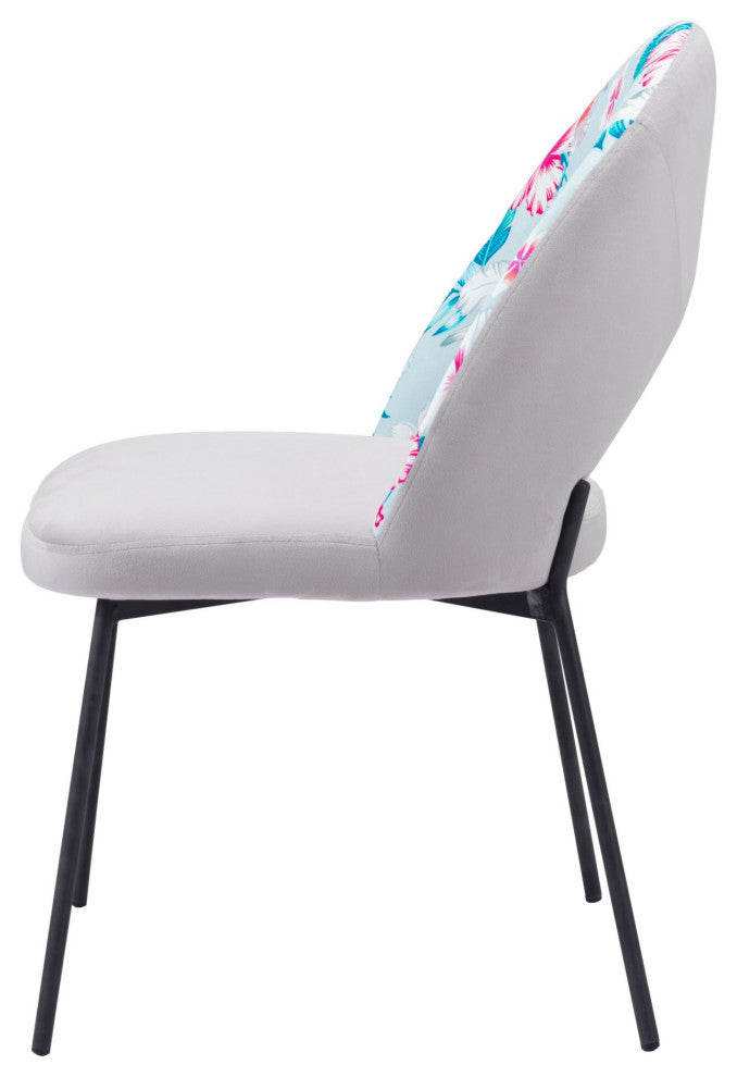 Dining Chair, Set of 2, Steel Metal, Fabric, Gray, Black, Cafe Bistro