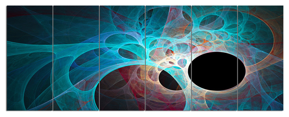 Fractal Angel Wings in Blue, Abstract Wall Art Canvas, 70"x28", 6 Panels