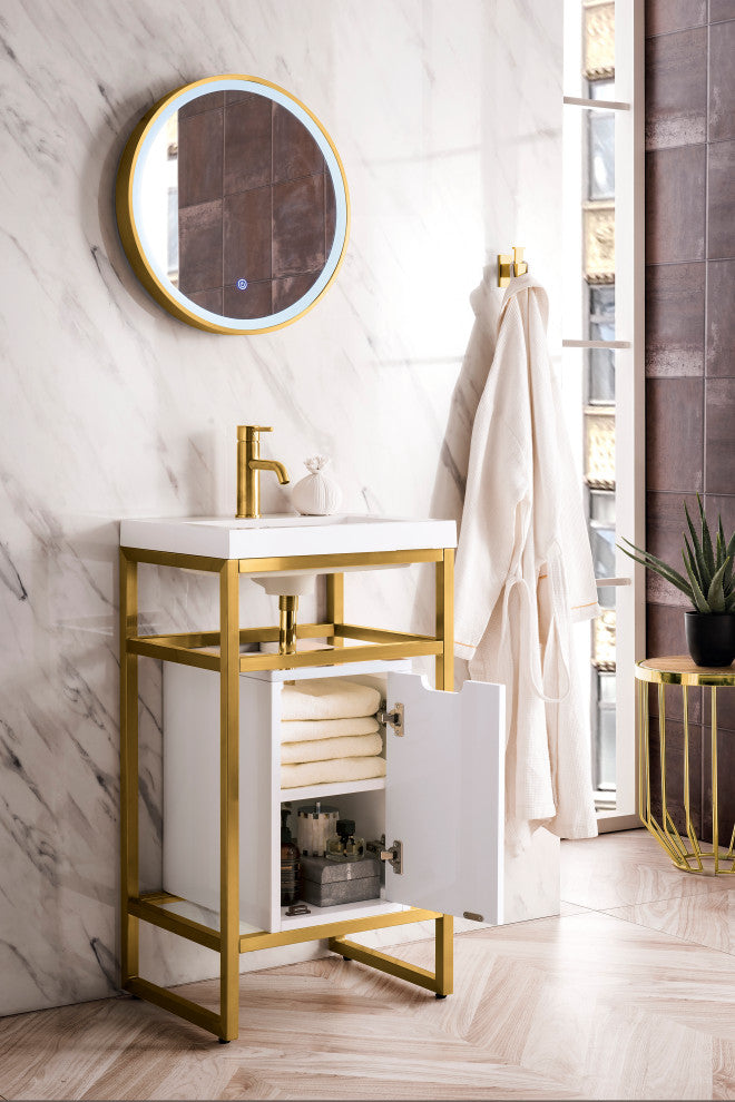 Boston 20" Sink Console, Radiant Gold, Gloss White, White Gloss Top