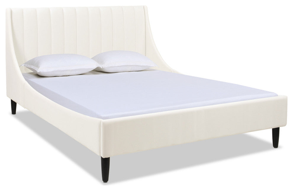 Jennifer Taylor Home Aspen Channel Tufted Headboard Platform Bed, Cloud White Performance Velvet, Queen